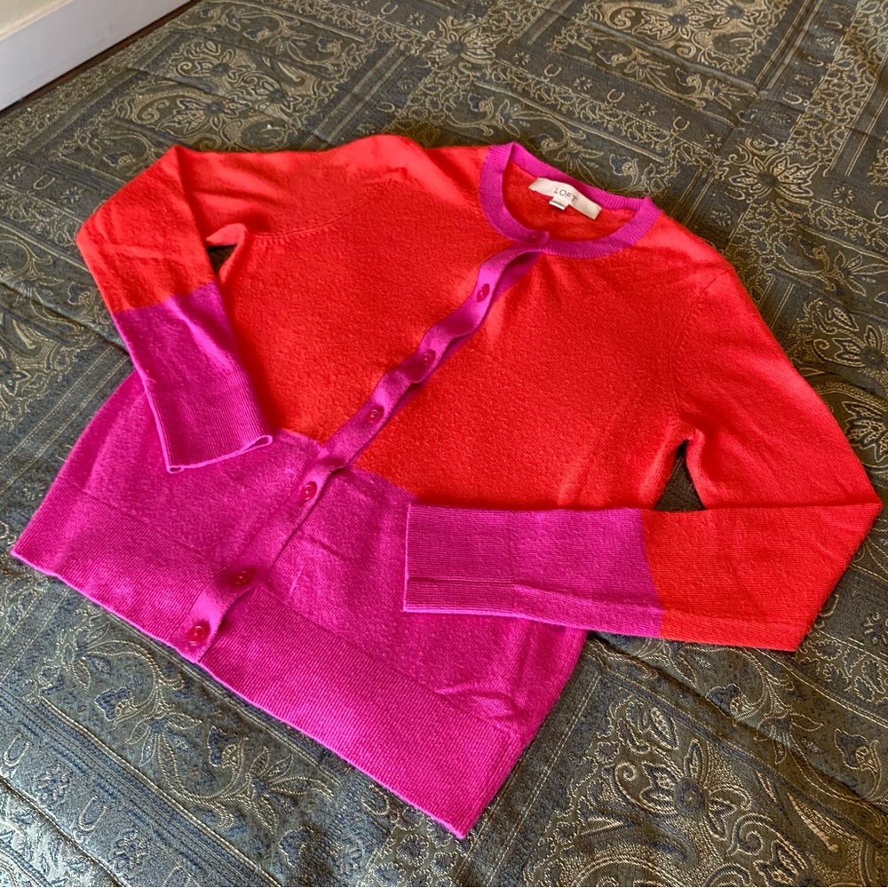 Orange & pink Loft button up cardigan